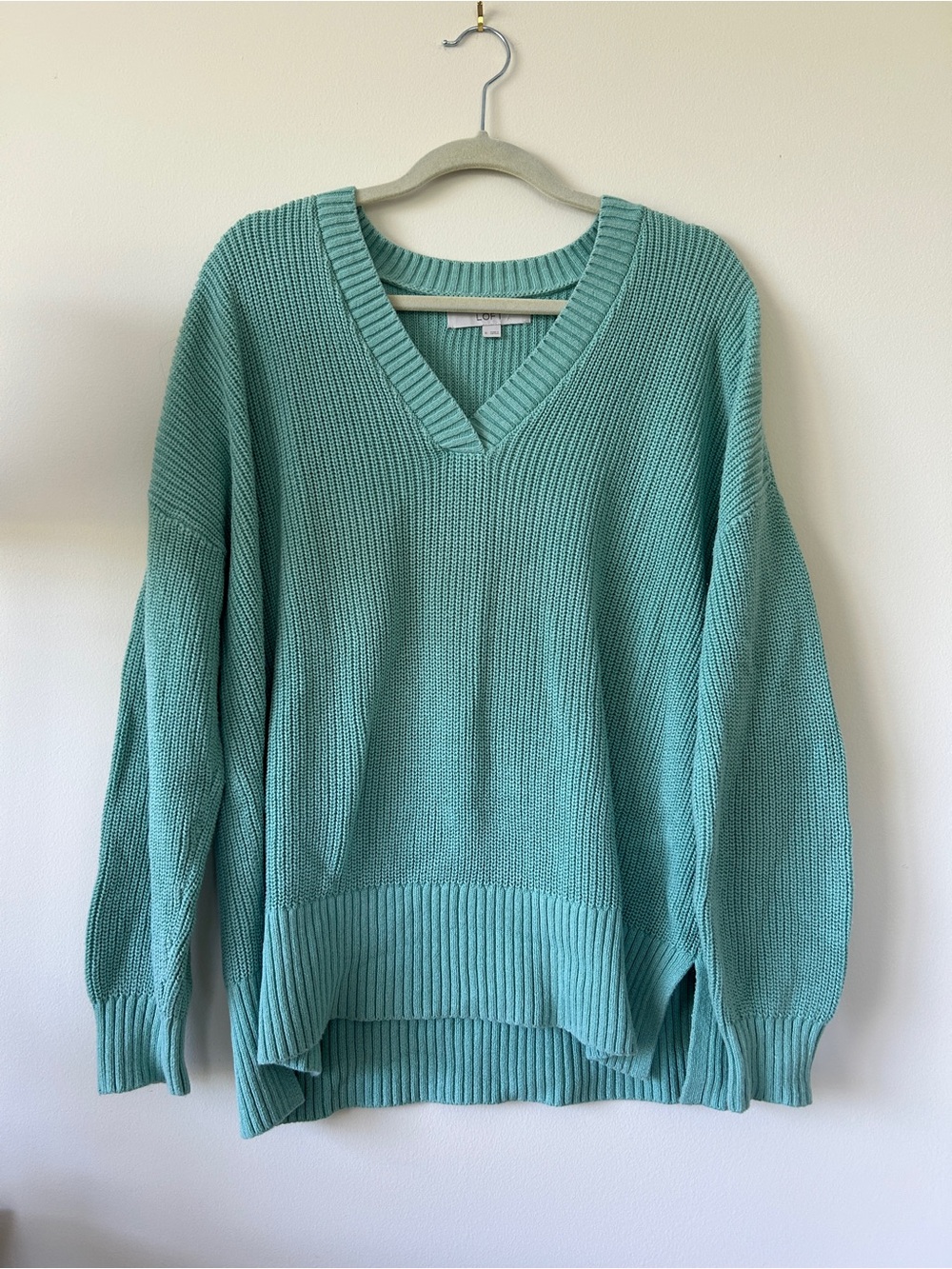 LOFT Blue/Green V-Neck Relaxed Knit Sweater